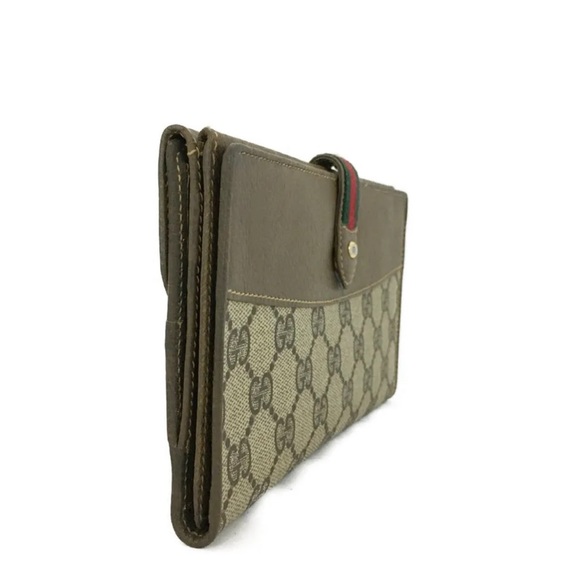 VINTAGE GUCCI GG Logo Shelly Line PVC Leather Long Trifold Wallet - Picture 3 of 8